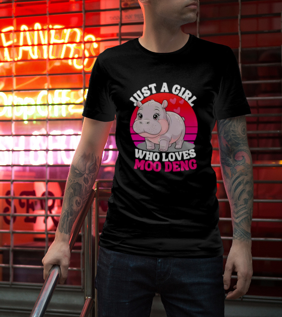 Just A Girl Who Loves Moo Deng Cute Baby Hippo Retro T-Shirt
