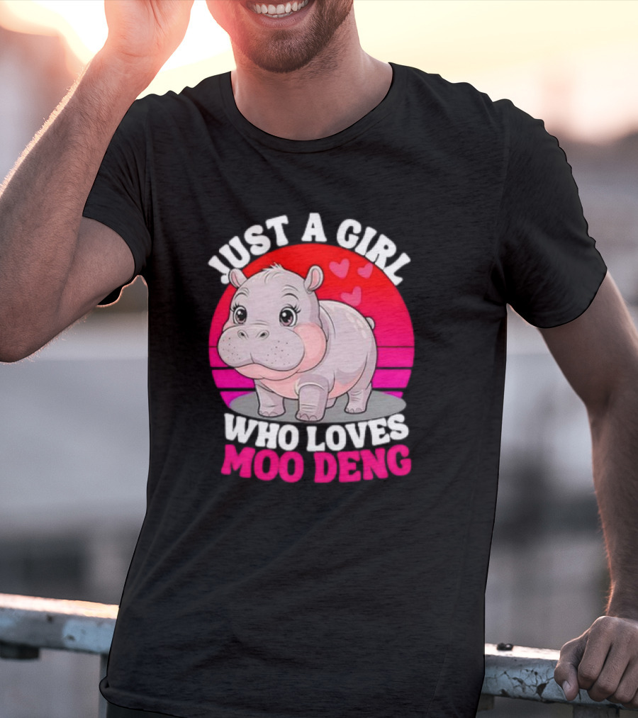 Just A Girl Who Loves Moo Deng Cute Baby Hippo Retro T-Shirt