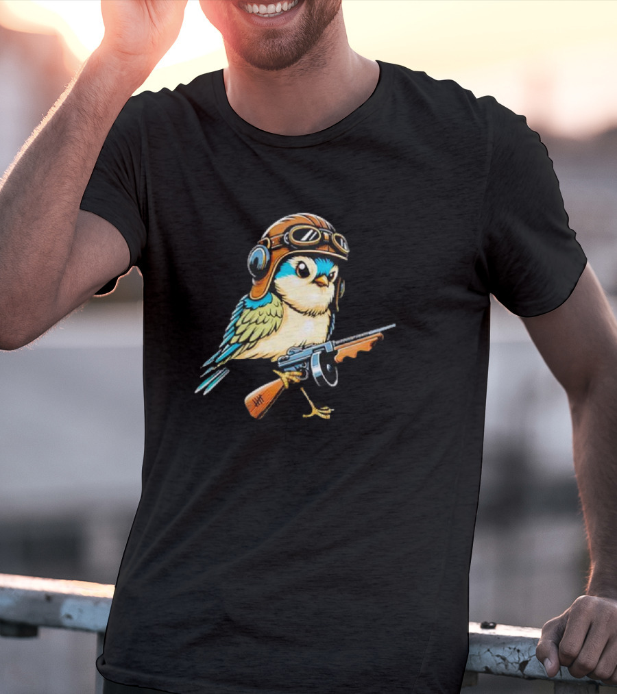 Warbird Meme Fun Bird Wearing Aviator Goggles With Rifle T-Shirt