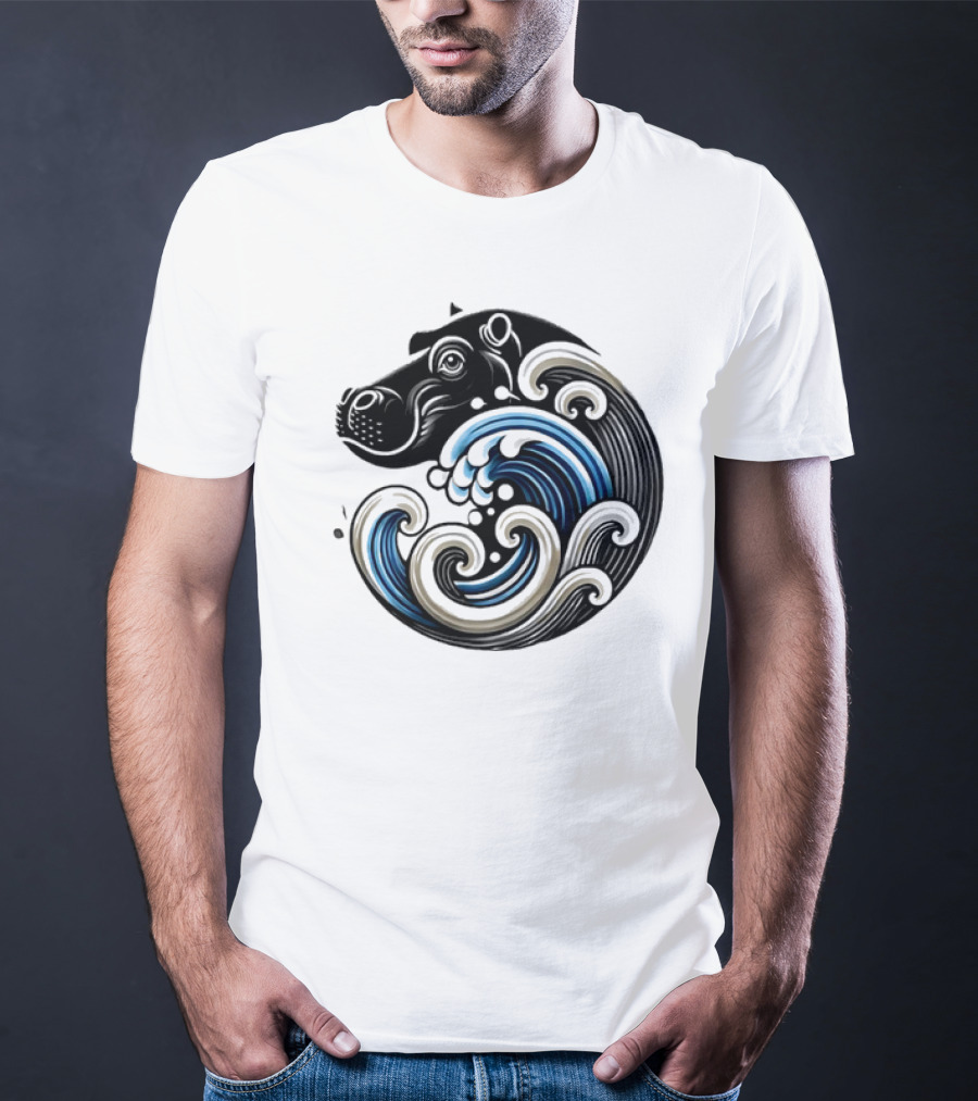 Funny Blue Wave Hippo Moo Deng T-Shirt