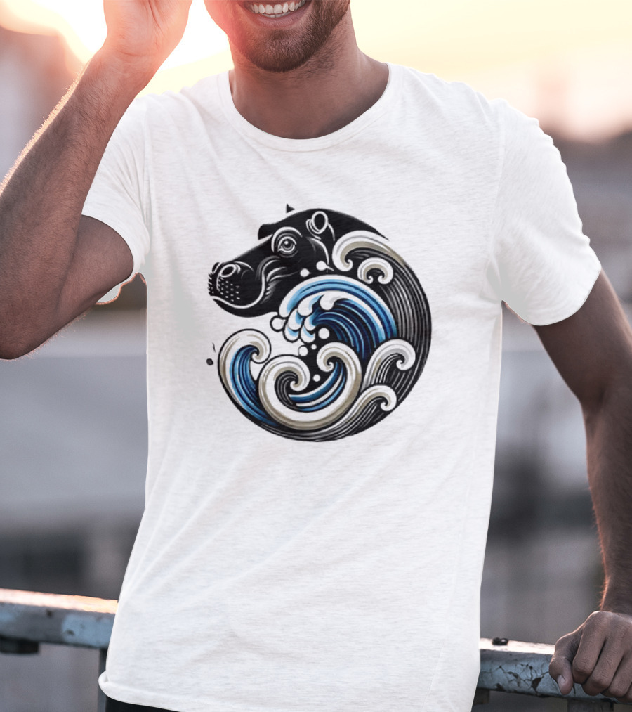 Funny Blue Wave Hippo Moo Deng T-Shirt