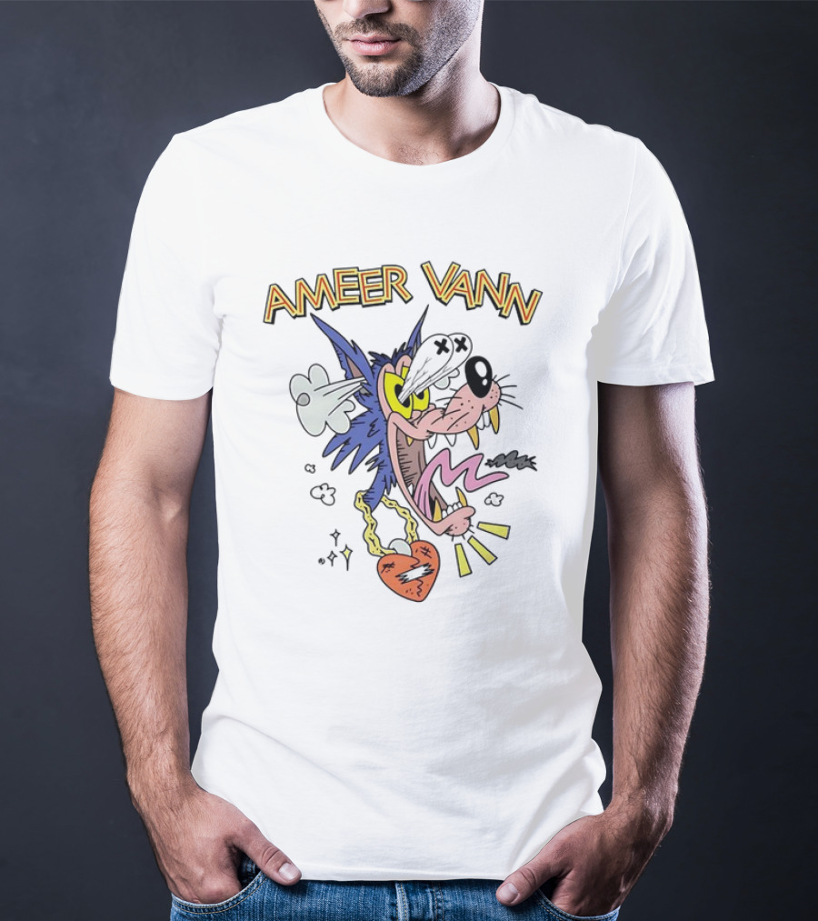 Ameer Vann Cartoon Wolf Heart Necklace T-Shirt