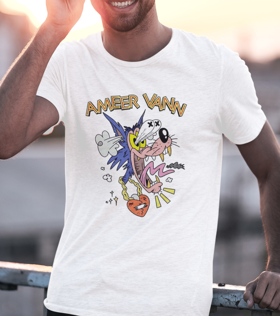Ameer Vann Cartoon Wolf Heart Necklace T-Shirt