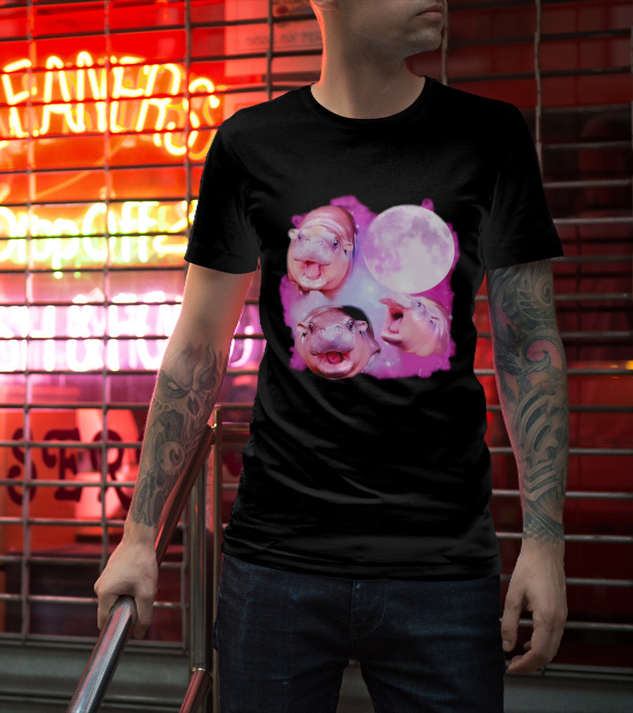 Cute Moo Deng Pink Moon Trio T-Shirt