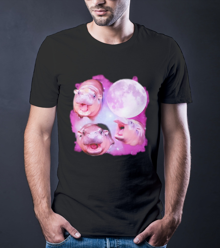 Cute Moo Deng Pink Moon Trio T-Shirt