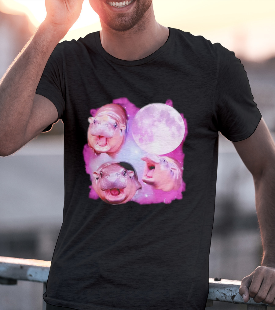 Cute Moo Deng Pink Moon Trio T-Shirt
