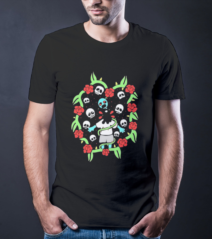Zombie Surrounded By Roses And Skulls T-Shirt