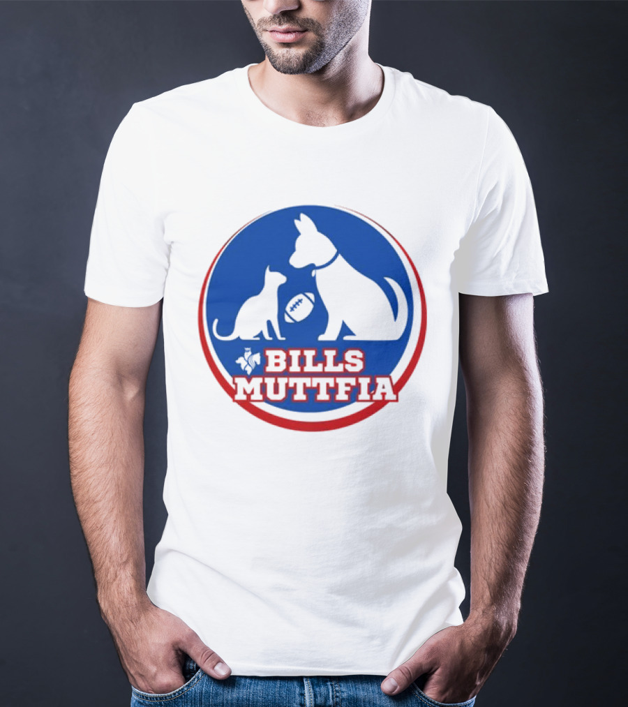 Buffalo Bills Muttfia Bills Muttfia Silhouette With Dog Cat Football T-Shirt