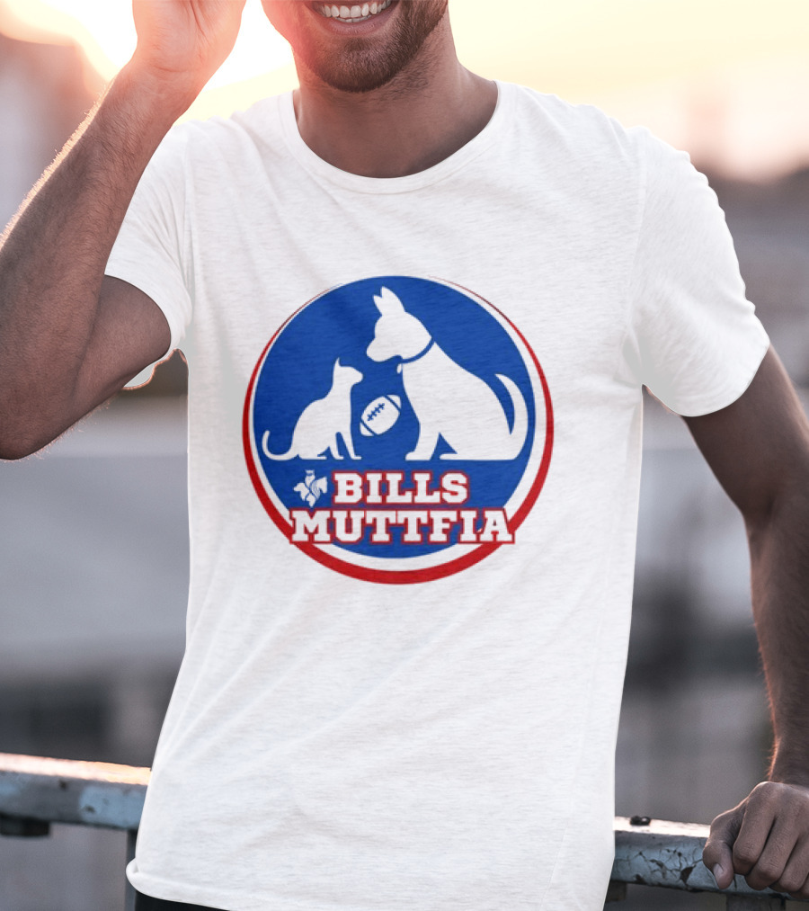 Buffalo Bills Muttfia Bills Muttfia Silhouette With Dog Cat Football T-Shirt