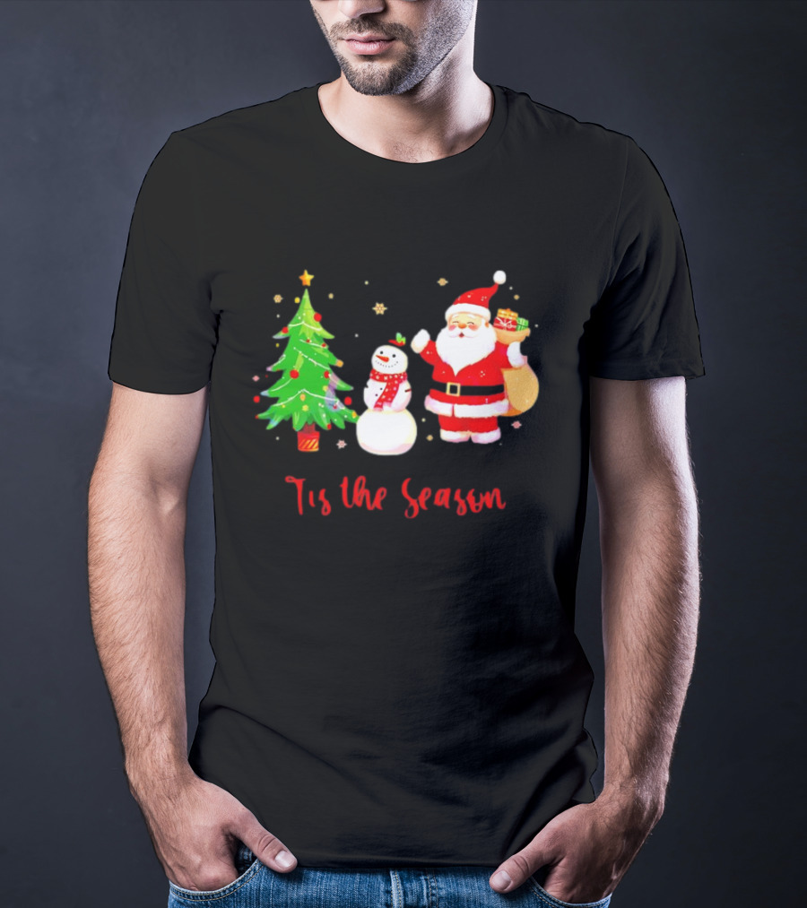 Tis The Season Santa Claus Snowman Christmas Tree T-Shirt