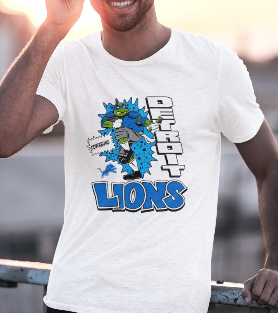 Leonardo Ninja Turtles Cowabunga Detroit Lions Football T-Shirt