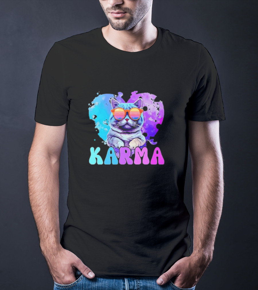 Cat Lover Karma Heart Shape Retro Sunglasses T-Shirt
