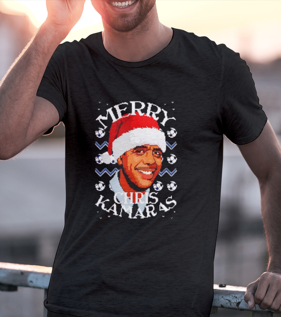 Merry Chris Kamaras Christmas Jumper Santa Hat Soccer Balls T-Shirt