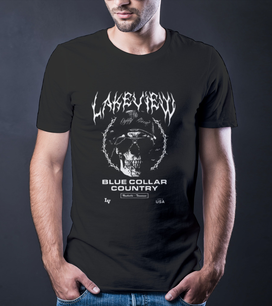 Lakeview Diggin' Roots Blue Collar Country Nashville Tennessee Skull USA T-Shirt