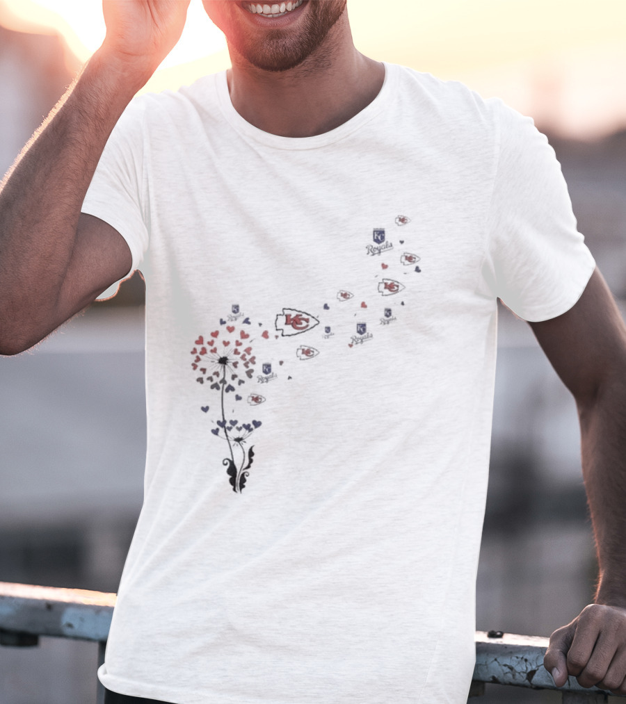 Kansas City Chiefs Royals Logos Dandelion Hearts T-Shirt