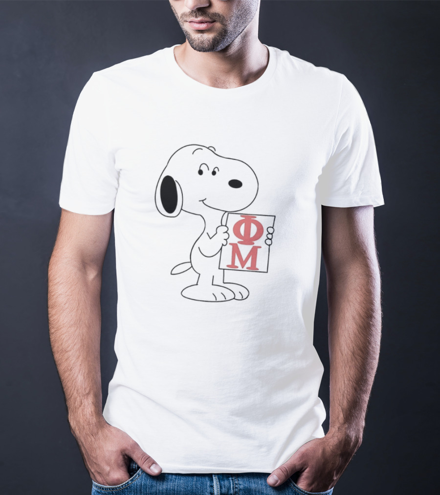 Phi Mu Snoopy Holding Greek Letters T-Shirt