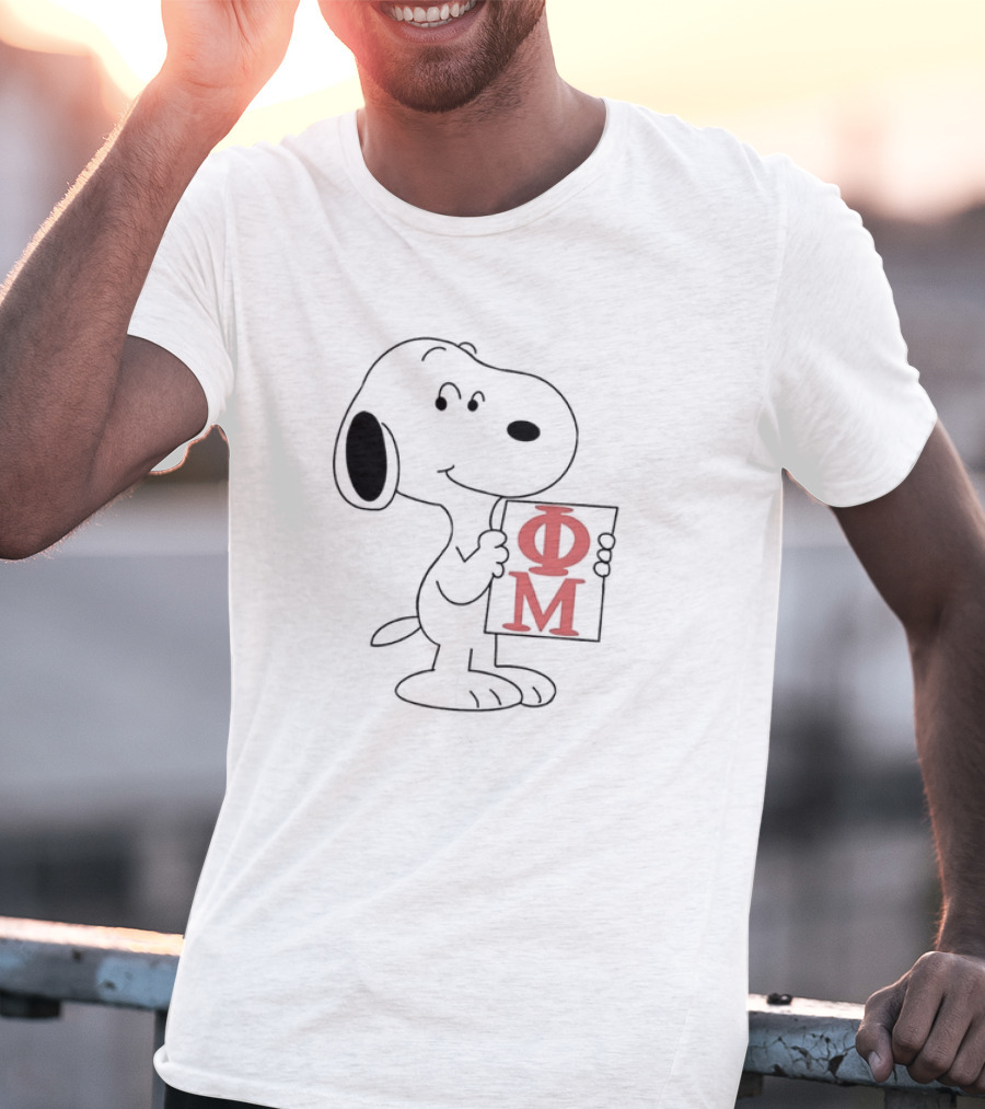 Phi Mu Snoopy Holding Greek Letters T-Shirt