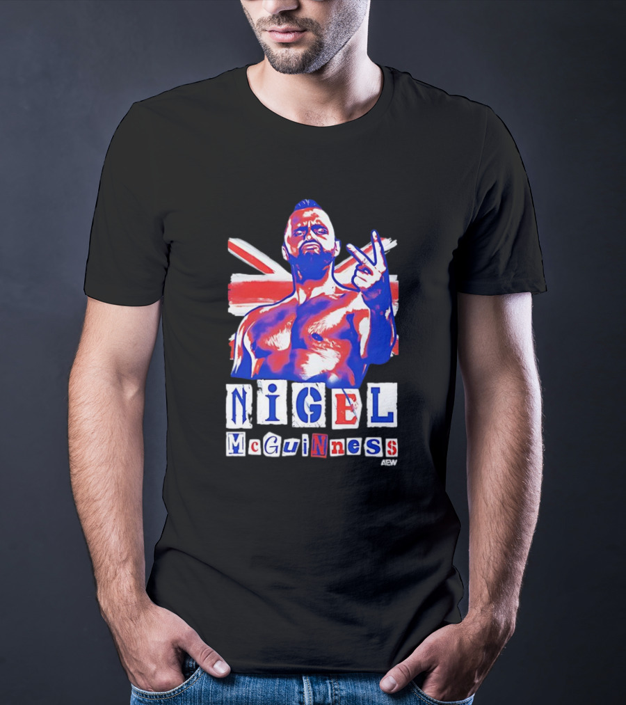 NIGEL McGUINNESS AEW Union Jack V Sign T-Shirt