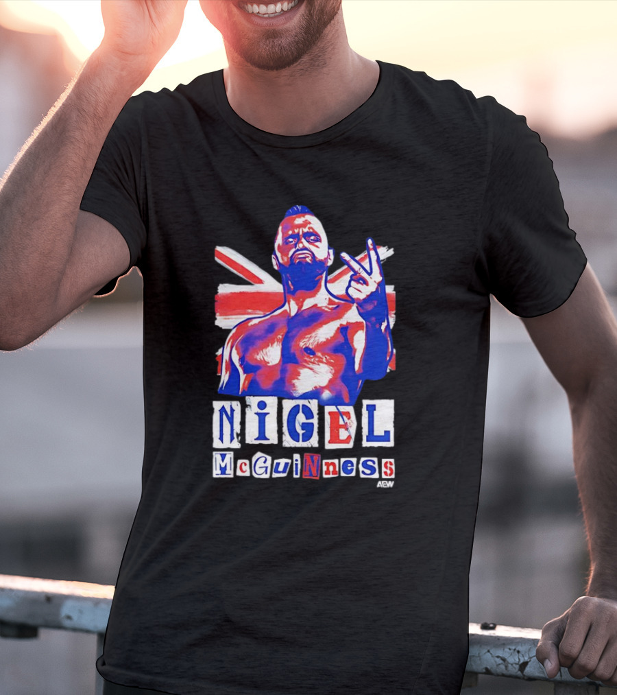 NIGEL McGUINNESS AEW Union Jack V Sign T-Shirt