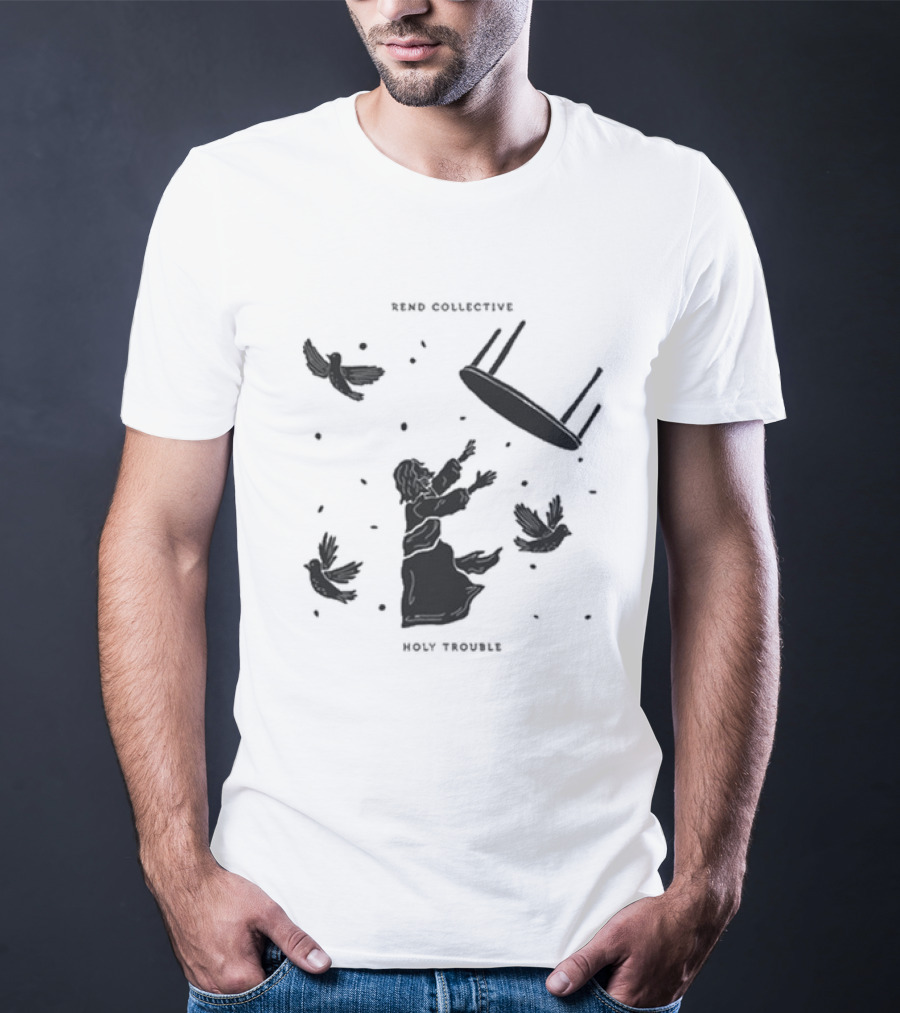 Rend Collective Holy Trouble Black Silhouette With Flying Table And Birds T-Shirt