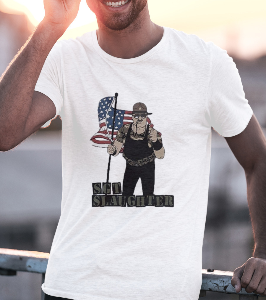 Sgt Slaughter American Flag Comic Style Patriotic T-Shirt