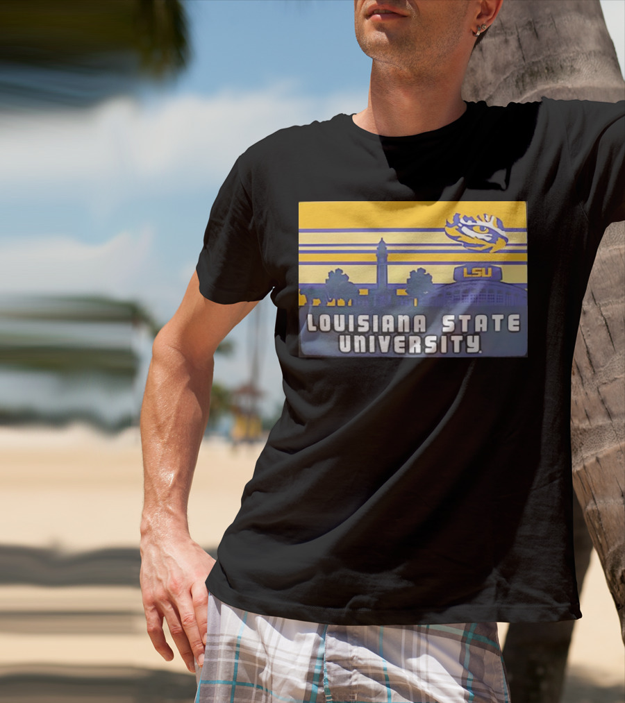 Louisiana State University Campus Skyline Retro LSU Tigers T-Shirt
