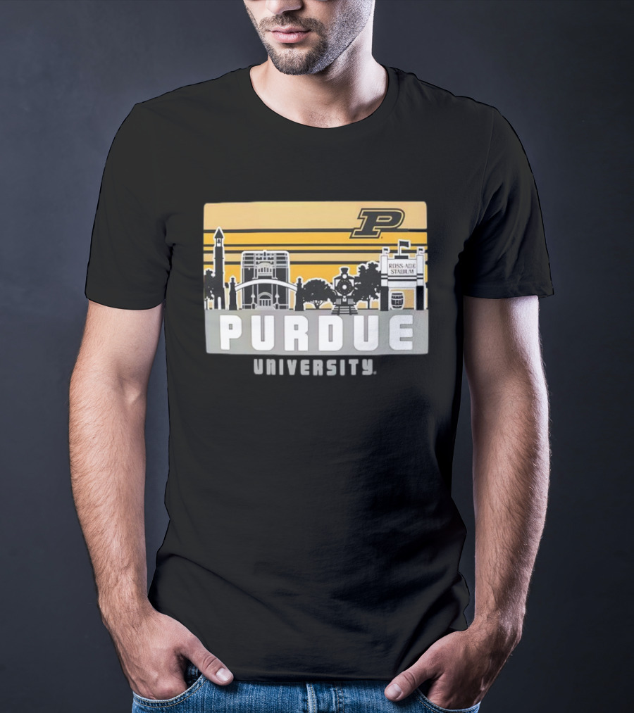 Purdue Boilermakers University Ross-Ade Stadium Campus Skyline Retro T-Shirt