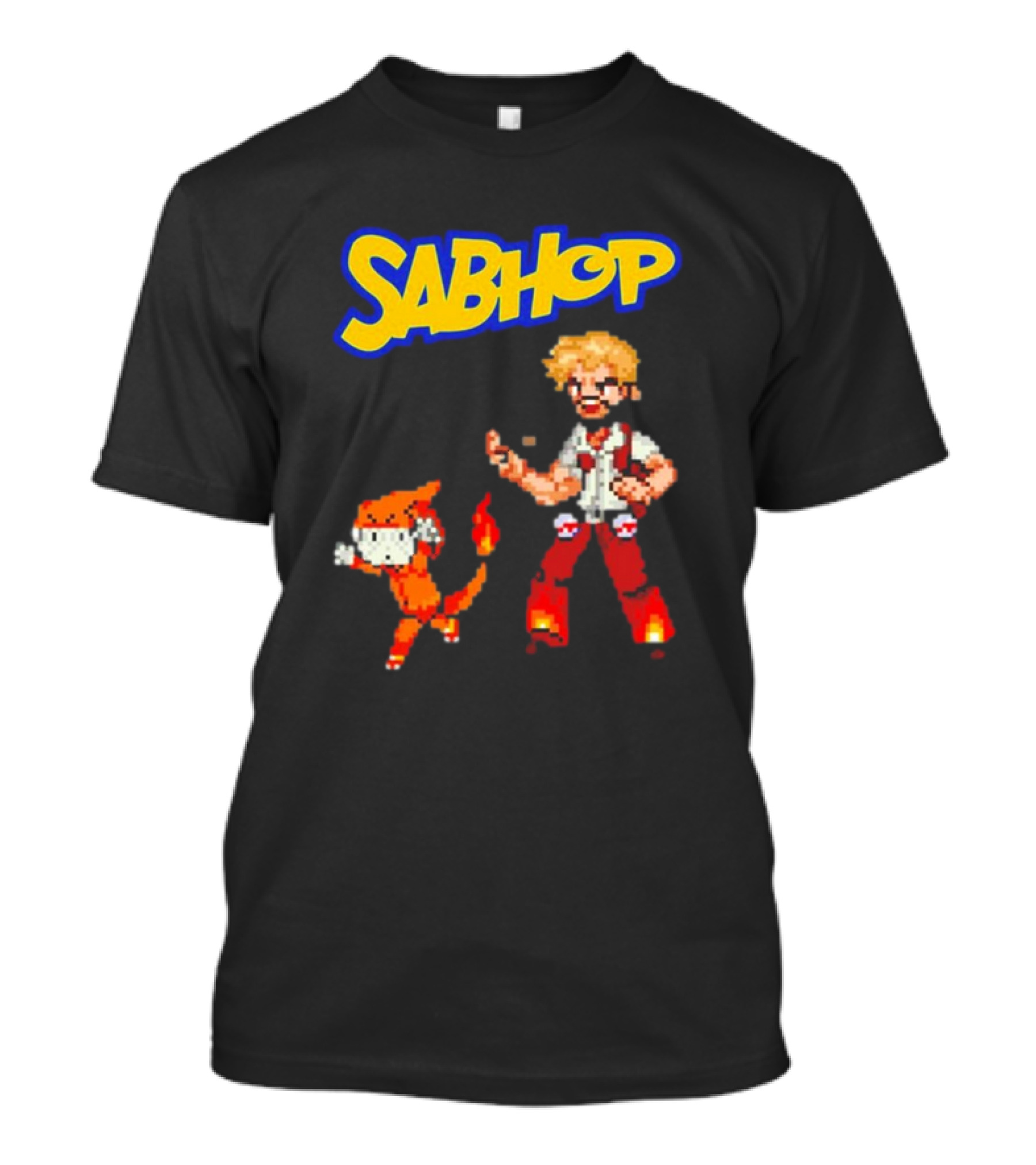 Sabhop Pixel Art Pokemon Trainer With Fire Creature T-Shirt