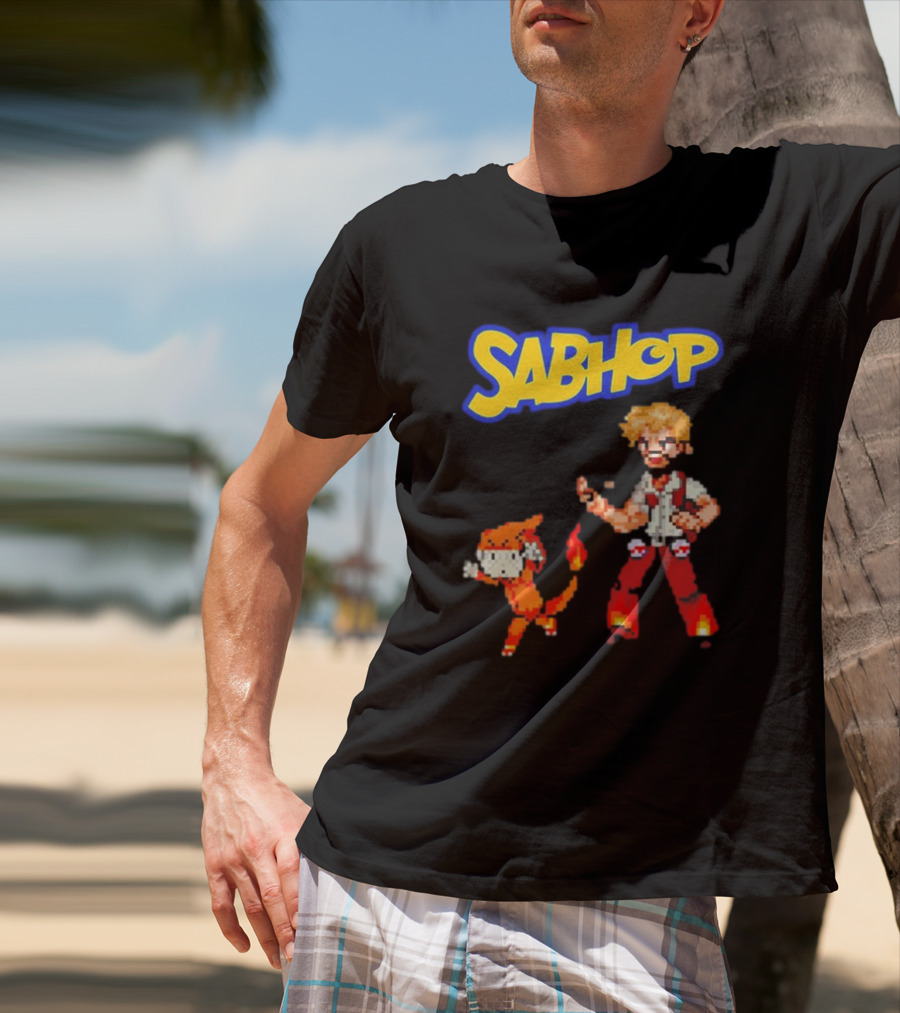Sabhop Pixel Art Pokemon Trainer With Fire Creature T-Shirt