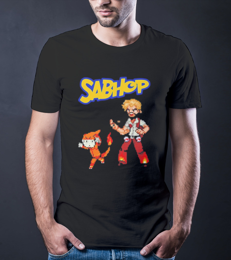 Sabhop Pixel Art Pokemon Trainer With Fire Creature T-Shirt