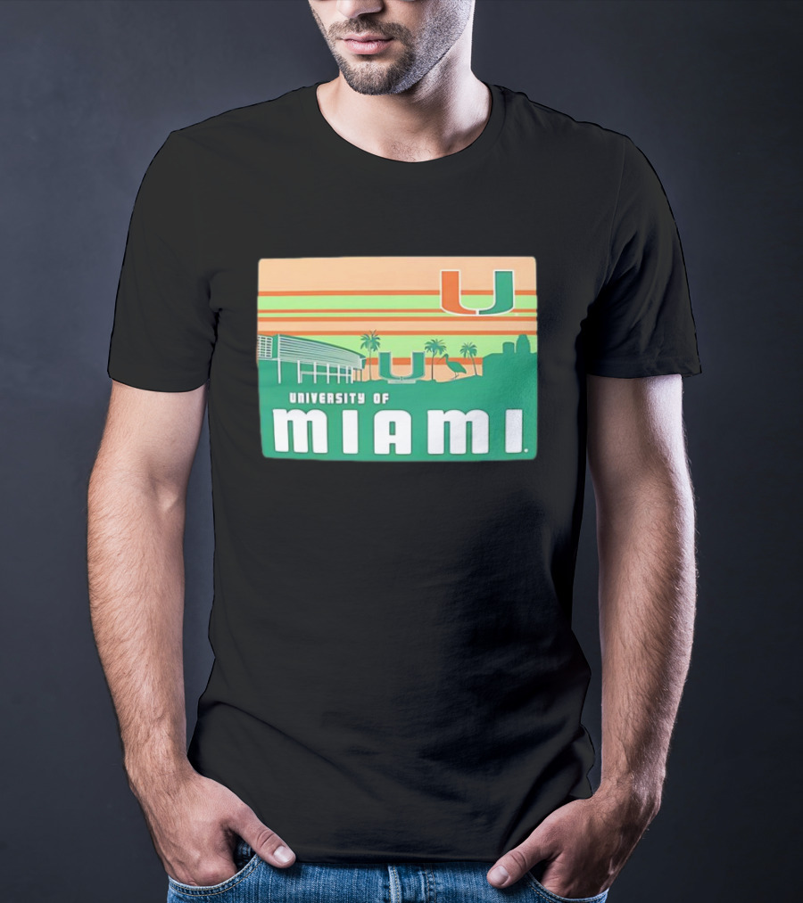 University Of Miami Hurricanes Retro Campus Skyline Palm Trees T-Shirt