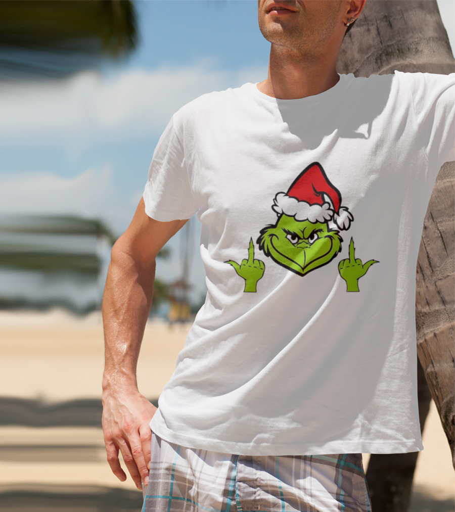 Grinch Middle Finger Funny Grinchmas Santa Claus Iconic Holiday Humor T-Shirt