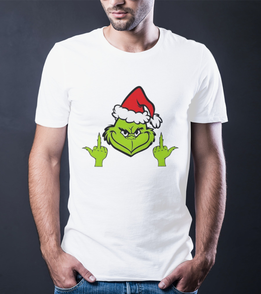 Grinch Middle Finger Funny Grinchmas Santa Claus Iconic Holiday Humor T-Shirt