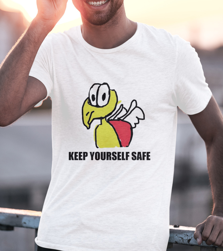 Keep Yourself Safe Bird With White Wings And Red Patch T-Shirt