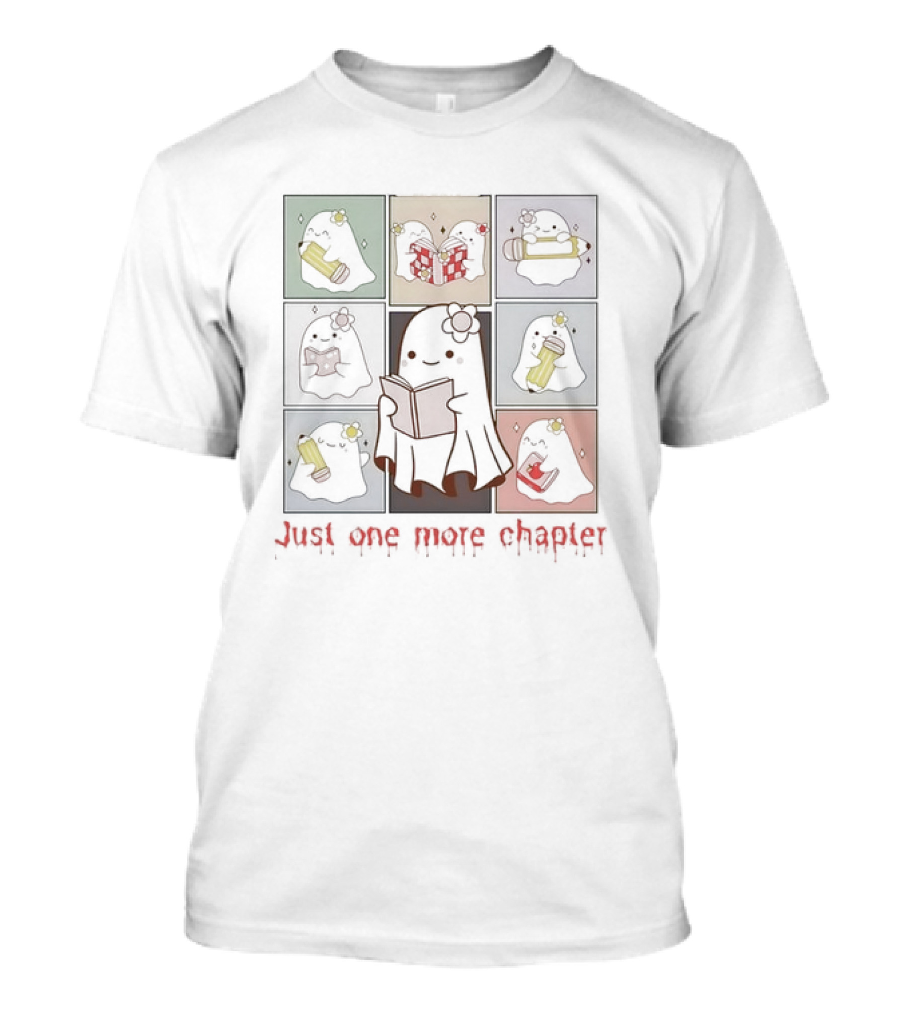 Retro Groovy Cute Ghost Just One More Chapter Reading Ghosts T-Shirt