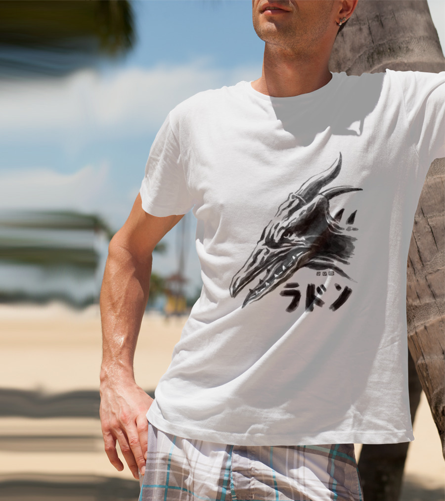 Waterbrushed Flyer Kaiju Rodan Dragon Kanji T-Shirt