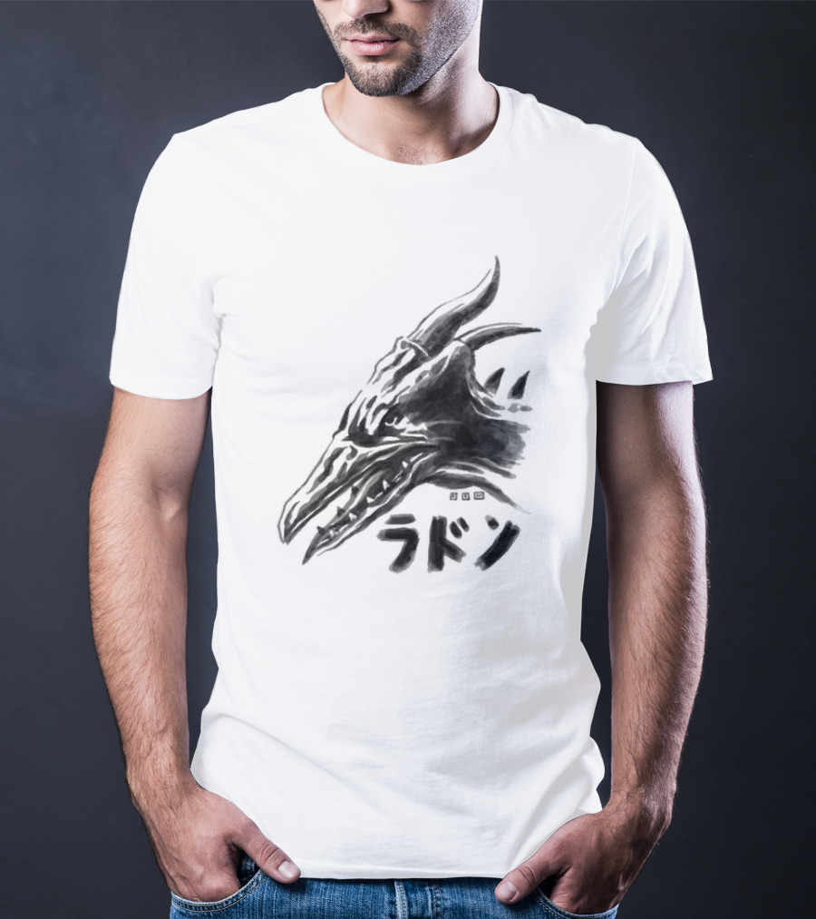 Waterbrushed Flyer Kaiju Rodan Dragon Kanji T-Shirt