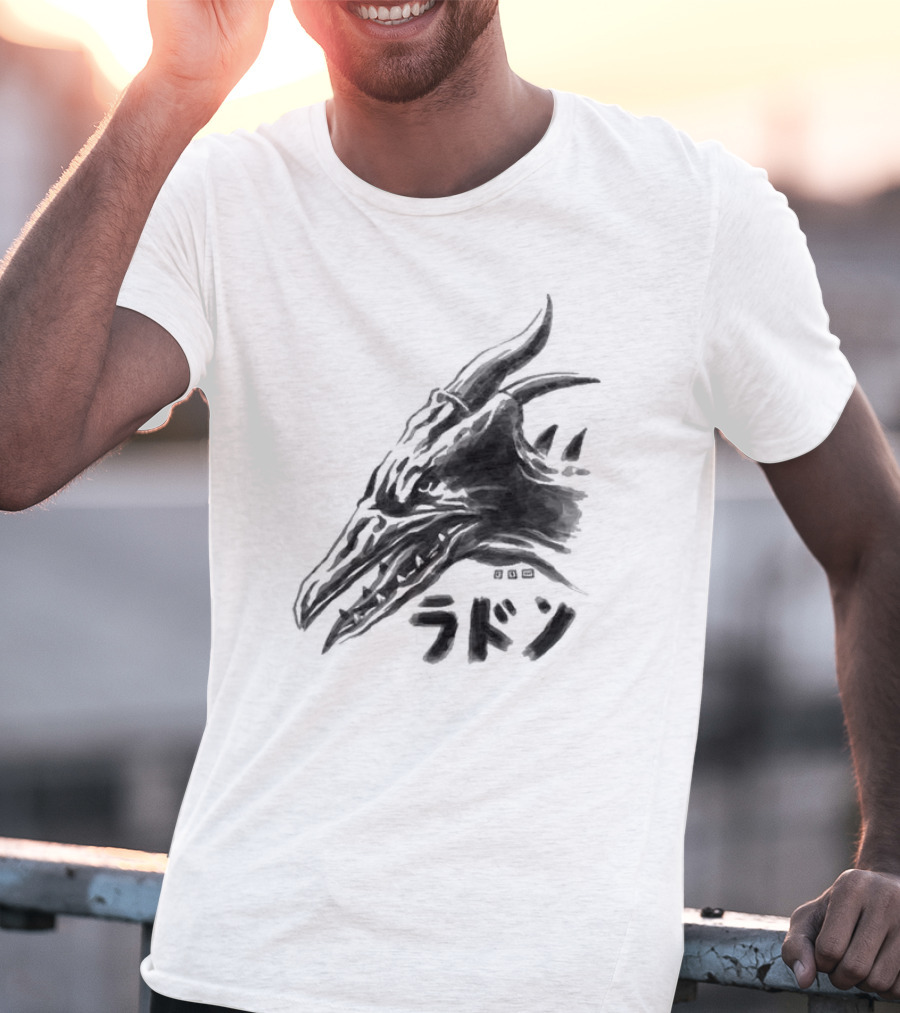 Waterbrushed Flyer Kaiju Rodan Dragon Kanji T-Shirt