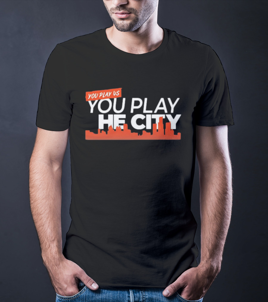 Detroit Tigers You Play Us You Play The City Skyline Orange Text T-Shirt