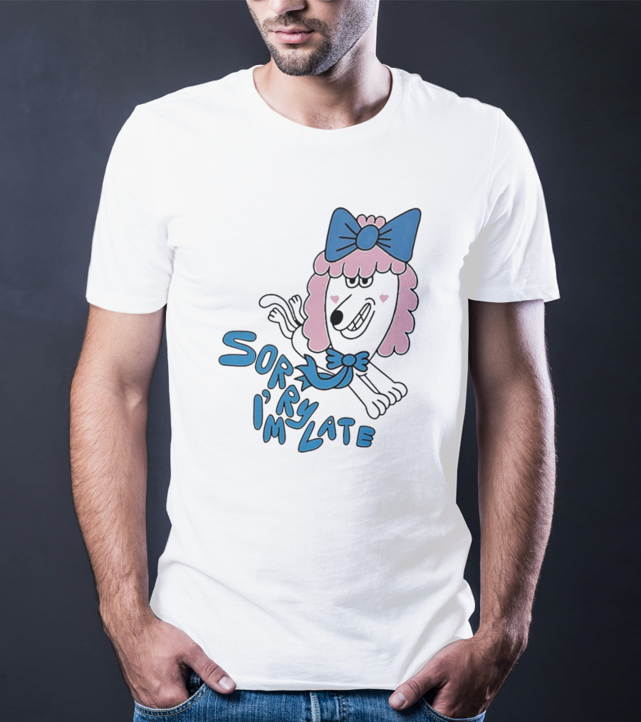 Lazy Oaf Sorry I’m Late Poodle With Pink And Blue Bow T-Shirt