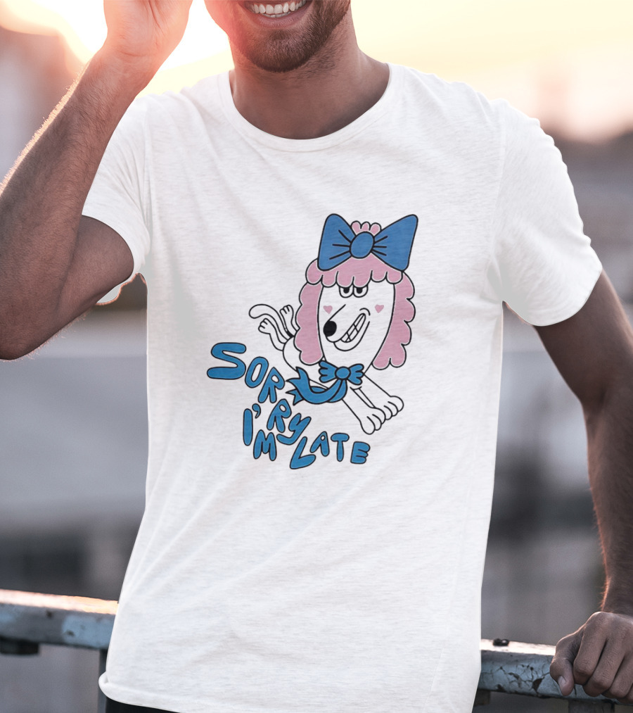 Lazy Oaf Sorry I’m Late Poodle With Pink And Blue Bow T-Shirt