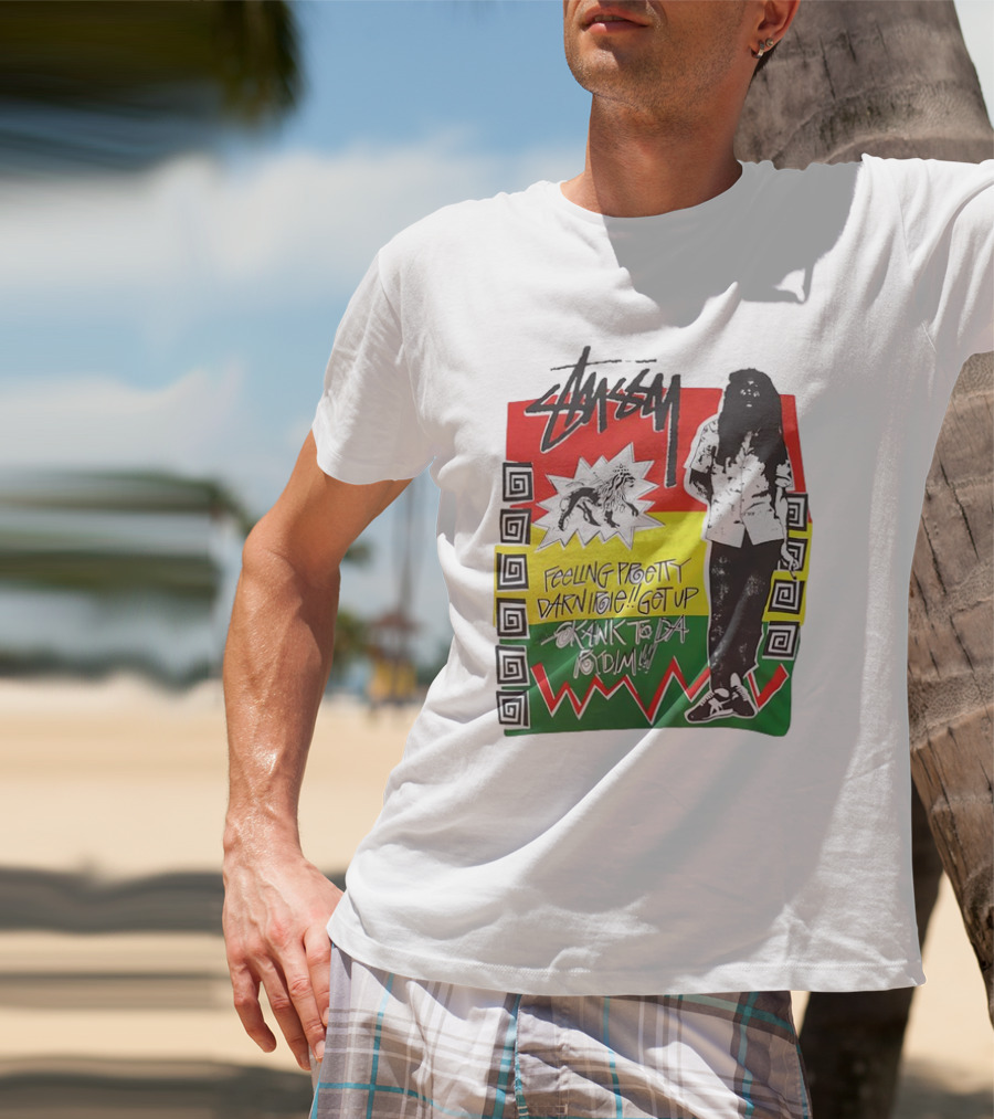 Stussy Bob Marley Feeling Pretty Darn Irie Get Up Skank To Da Riddim T-Shirt