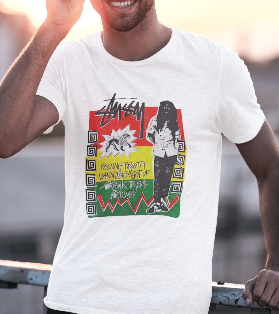 Stussy Bob Marley Feeling Pretty Darn Irie Get Up Skank To Da Riddim T-Shirt