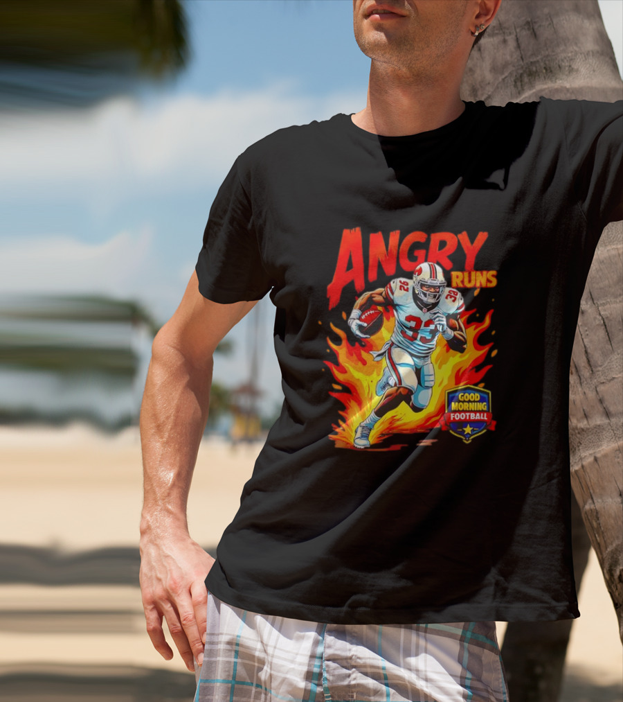 Angry Runs Good Morning Football Flaming Football Player 26 T-Shirt