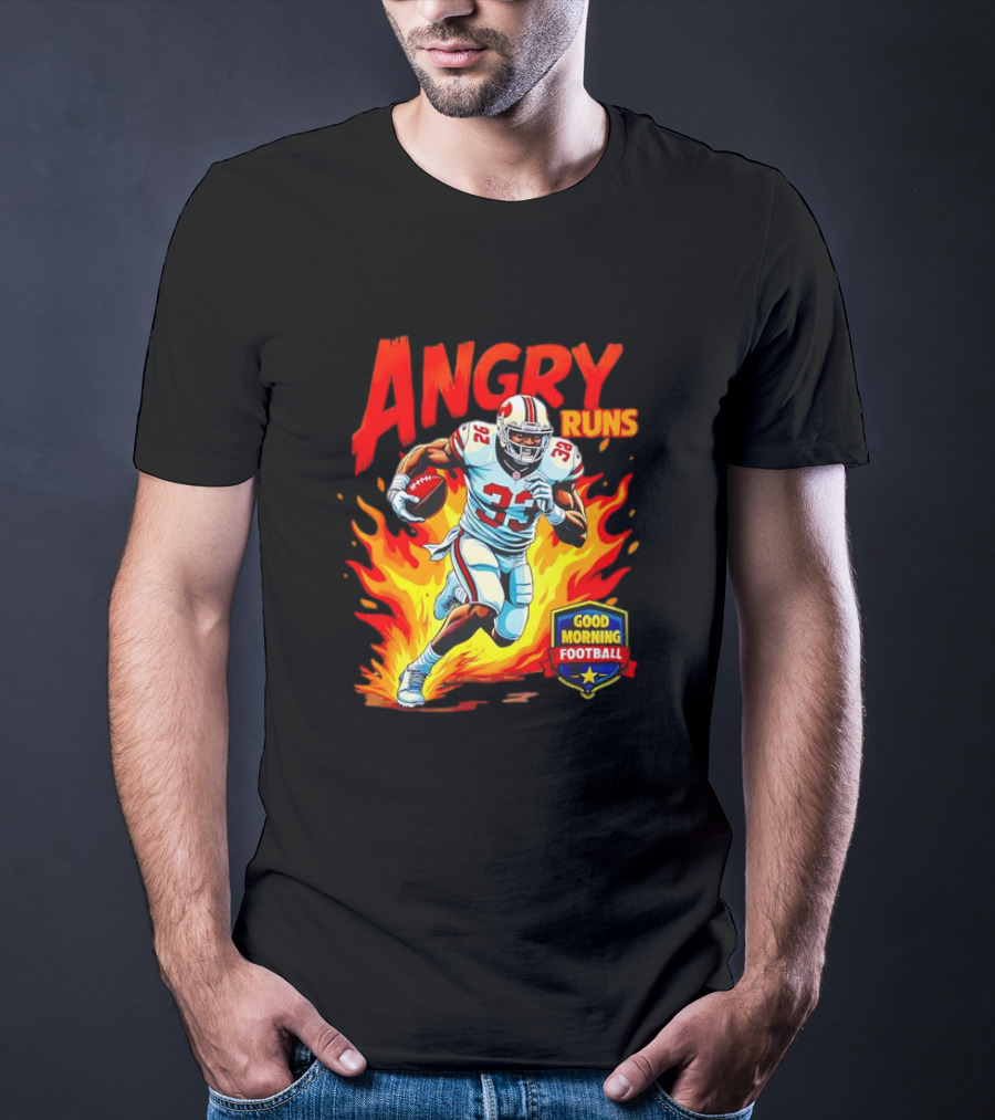 Angry Runs Good Morning Football Flaming Football Player 26 T-Shirt