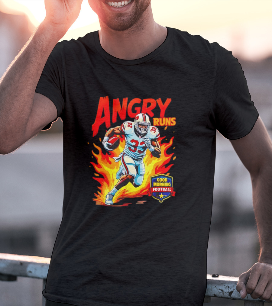 Angry Runs Good Morning Football Flaming Football Player 26 T-Shirt