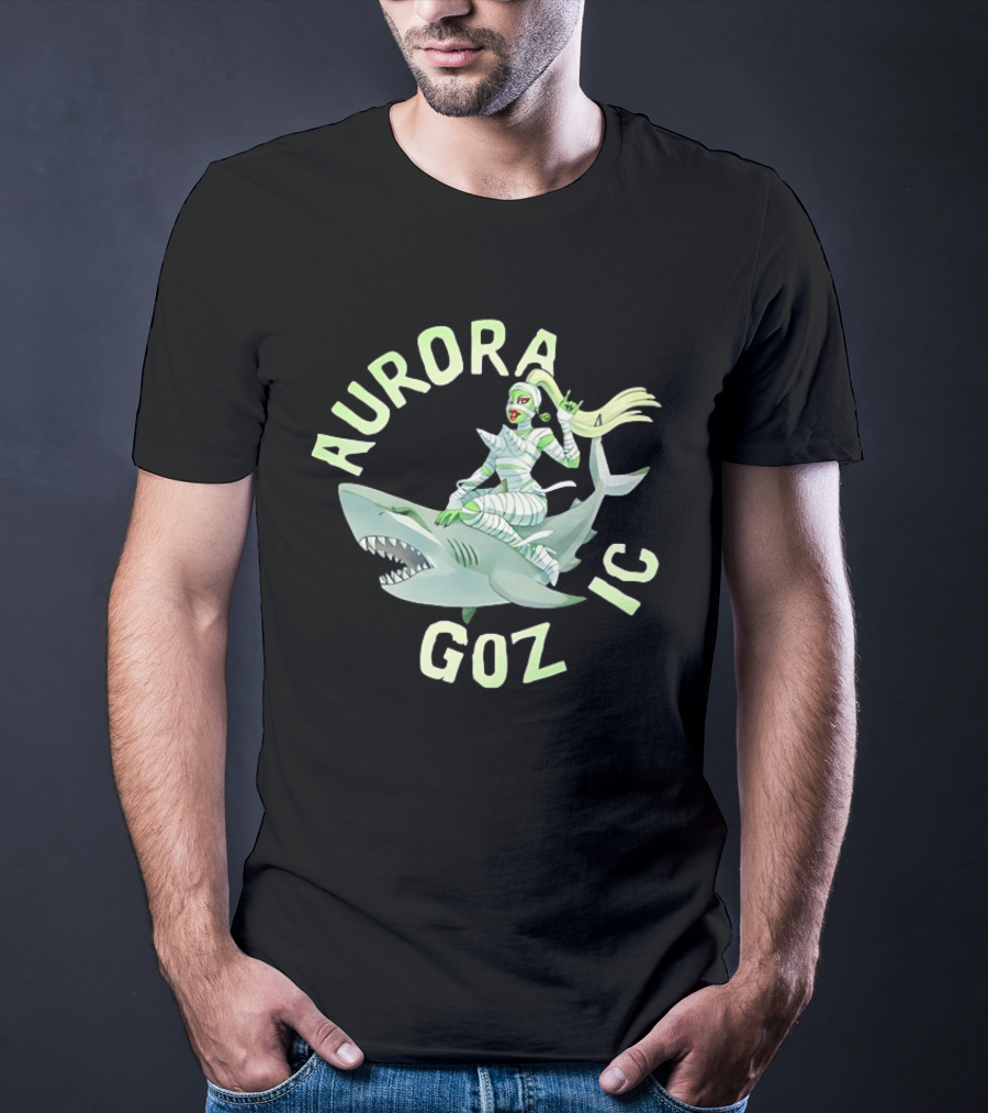 Aurora Gozmic Cartoon Mummy Riding Shark T-Shirt