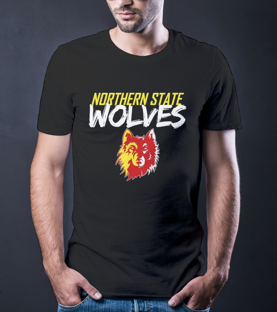 Northern State Wolves Yellow And Red Graffiti Wolf Face T-Shirt
