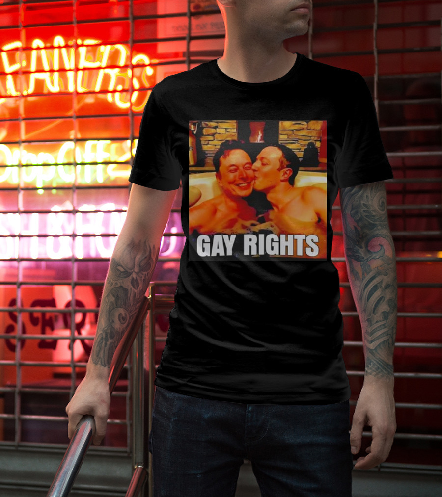 GAY RIGHTS Elon Musk Mark Zuckerberg Kissing Hot Tub Fireplace T-Shirt