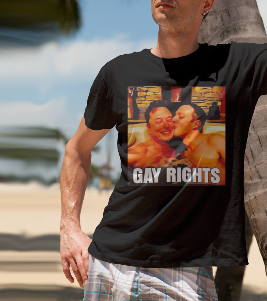 GAY RIGHTS Elon Musk Mark Zuckerberg Kissing Hot Tub Fireplace T-Shirt